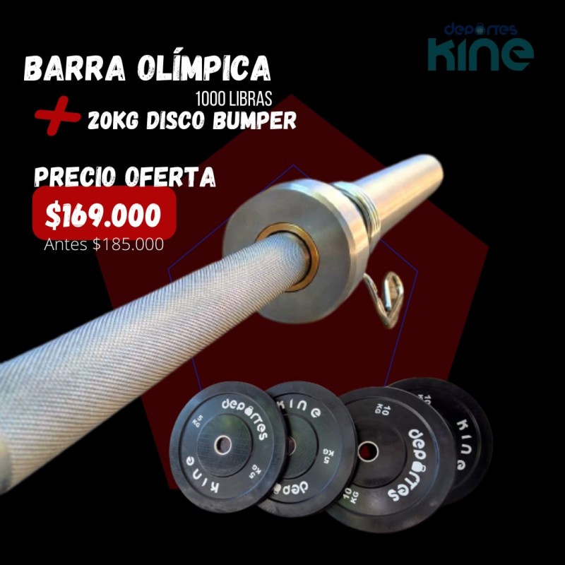 Barra Olimpica + 20kg Disco Bumper - Kinedeportes